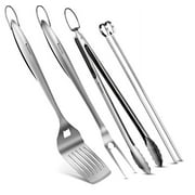 BBQ Grill Tool Set, Heavy Duty Stainless Steel Barbecue Utensils 5-Piece Grill Kit- Spatula, Tongs, Fork and 2 Kabob Skewers for Outdoor Barbecue Camping