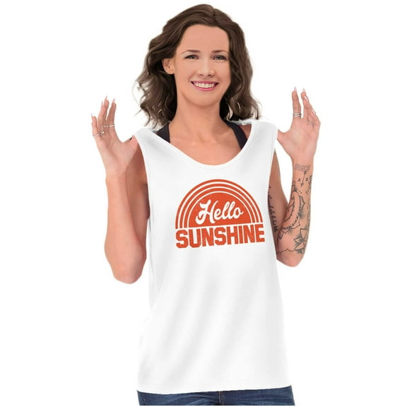Hello Sunshine Positive Vibes Beachy Tank Top Tee Shirt Women Brisco Brands S