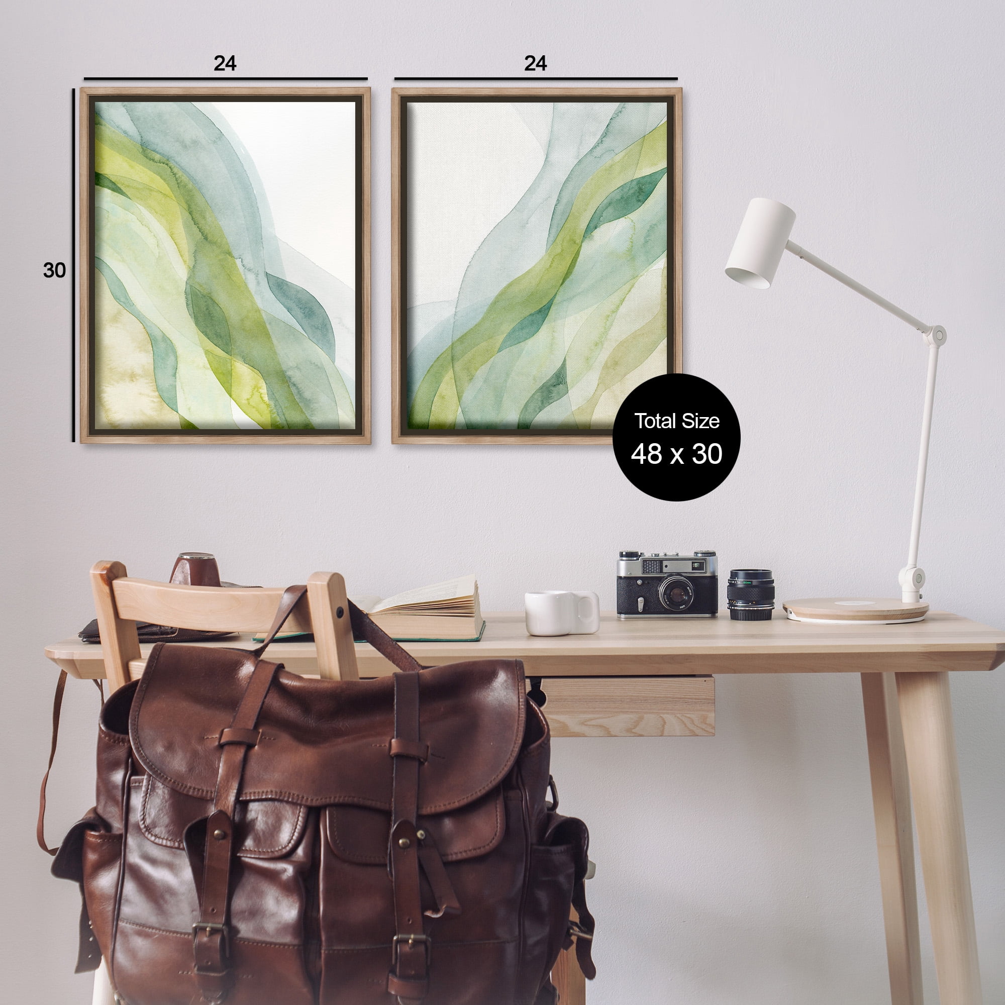 Stupell Industries Abstract Green Waves Abstract Painting Brown Floater Framed Canvas Art Print Wall Art, 25 x 31, Set of 2