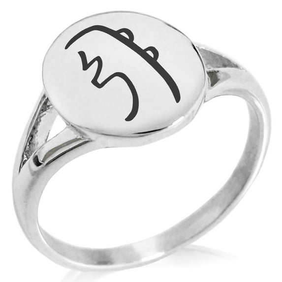Stainless Steel Reiki Sei Hei Ki Harmony Minimalist Oval Top Polished Statement Signet Ring