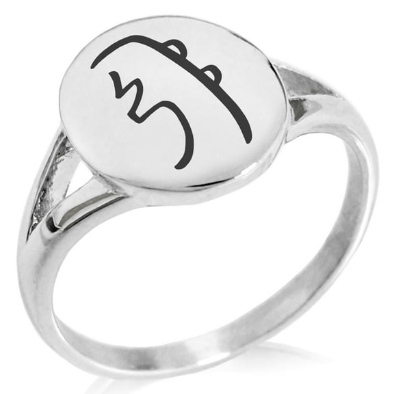 Stainless Steel Reiki Sei Hei Ki Harmony Minimalist Oval Top Polished Statement Signet Ring