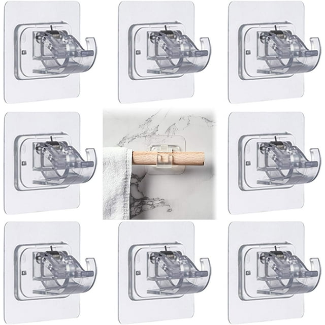 Aucun Support de Tige de Rideau de Perceuse, 8 Supports de Tige de Rideau Adhésifs, Aucun Support de Tige de Rideau à Ongles, Support de Fixation de Rideau Transparent Perforé Gratuit pour Suspendre des Rideaux, des Serviettes, des Serviettes de Bain et des Manteaux