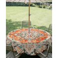 thumbnail image 2 of Orange Beige Boho Outdoor Tablecloth with Umbrella Hole, Vintage Ethnic Abstract Art Floral Spillproof Waterproof Outdoor Table Cover, Patio Tablecloths for Party/Garden/Picnic, Round 60 inch, 2 of 9