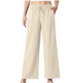 thumbnail image 2 of Axiiglly Wide Leg Pants for Women Drawstring Elastic Waist Flowy Trousers with Pockets Summer Beach Vacation Pants, S-2XL, 2 of 6