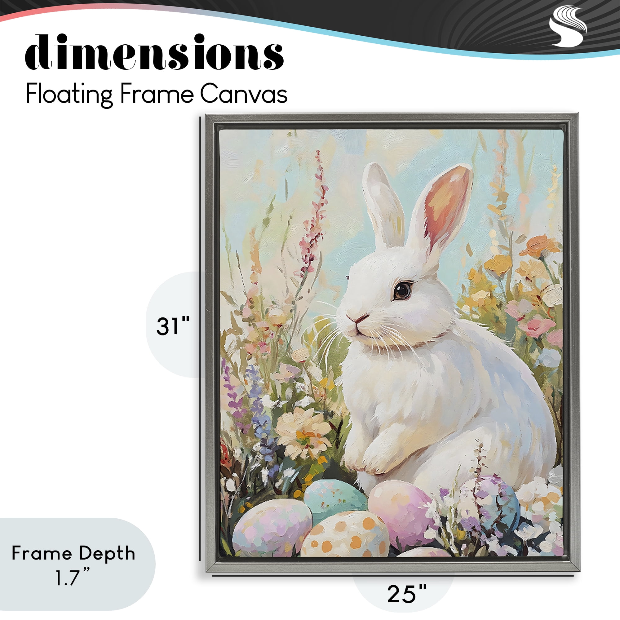 Stupell Industries White Easter Bunny in Wildflowers Gray Framed Floater Canvas Wall Art, design by The Prints Vibe