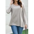 thumbnail image 2 of Mengpipi Womens Long Sleeve T-Shirt V-Neck Loose Casual Tops, Brown-M(US 8-10), 2 of 6