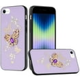 thumbnail image 7 of For Apple iPhone 14 (6.1") 3D Diamond Bling Sparkly Glitter Ornaments Engraving Hybrid Armor Metal Fashion Cover ,Xpm Phone Case [ Purple Garden Butterflies ], 7 of 7