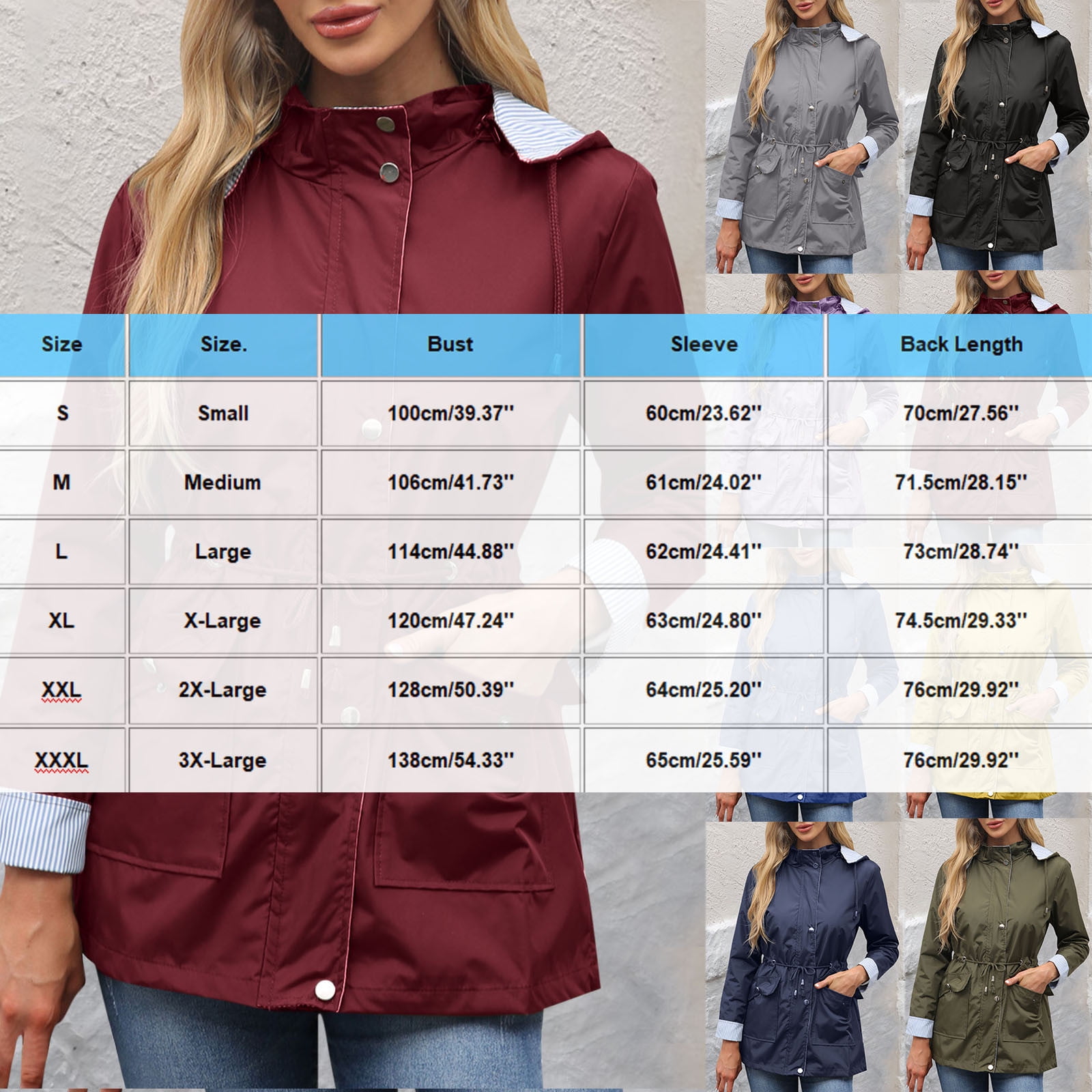 Maqroz Womens Warm Coats Outerwear Fashion Casual Long Sleeve Button Down Rain Jackets Comfort Drawstring Cinch Waist Coat Fall Winter Windbreaker Jacket Coat with Hood Lightweight Plus Size Blue M