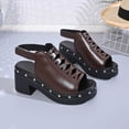 thumbnail image 4 of hoksml Women's Studded Cutout Block Heel Sandals Slingback PU Leather Casual Shoes Black Brown, 4 of 9