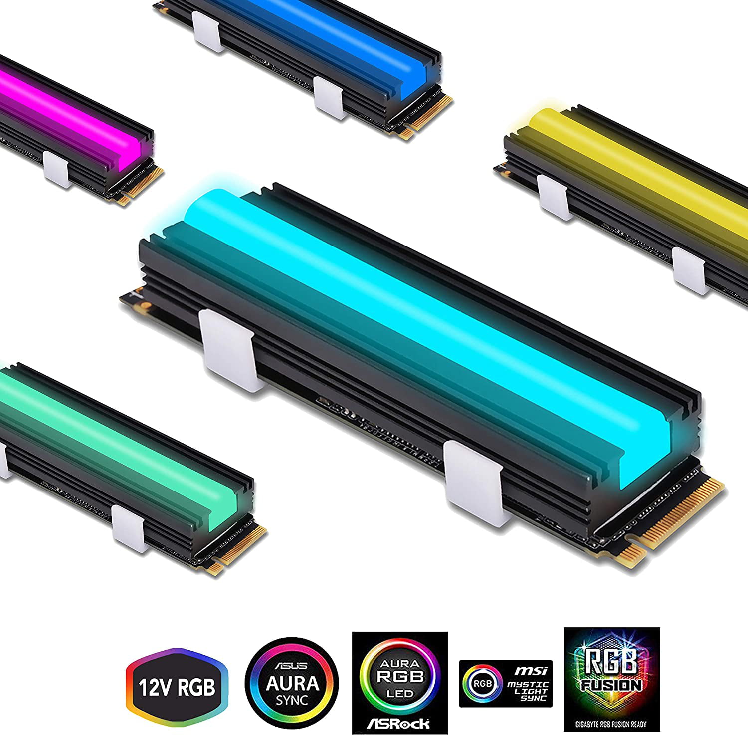 EZDIY-FAB NVME M.2 Aluminiumkühlkörper 12V 4-poliger RGB-Kühler für 2280 M2 SSD-Kühlkörper Tri-Cool mit Silikon-Wärmeleitpad 