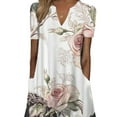 thumbnail image 3 of FASHIONWT Elegant Floral Print Summer Midi Knee-Length Pockets Women Jumper Dress, 3 of 4