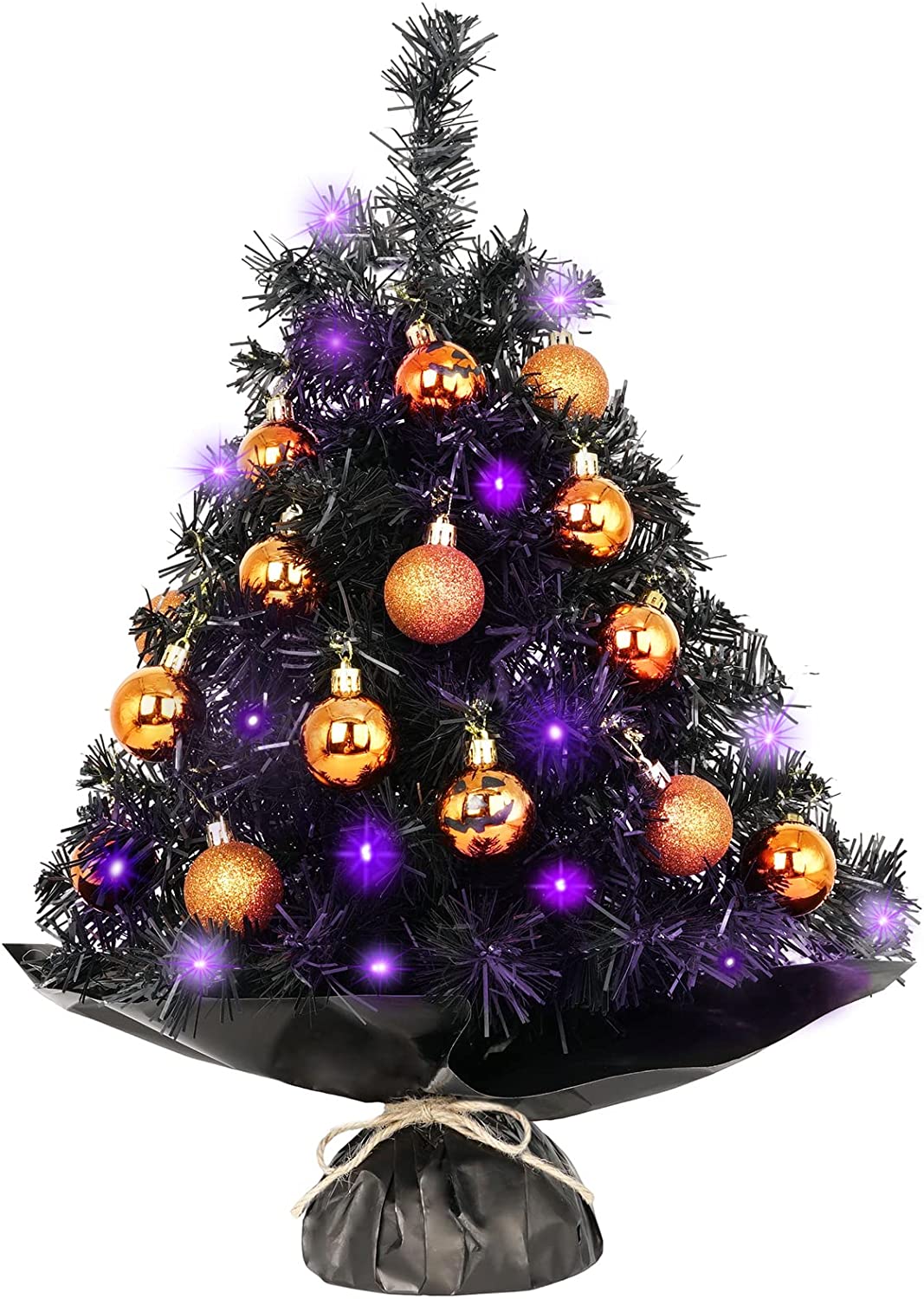 Mini Halloween Black Tree with Purple LED Lights Black Mini Tree