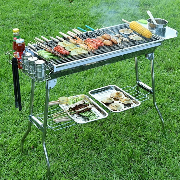 OUNONA Durable Iron BBQ Grill with Wire Mesh for Even Cooking Lightweight Compact and Easy to Carry Silver 25.5x15x1.5cm