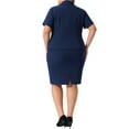 thumbnail image 3 of Agnes Orinda Women's Plus Size 2 Piece Short Sleeve Blazer with Pencil Skirt Office Business Suit Set with Button 2X Navy Blue, 3 of 6