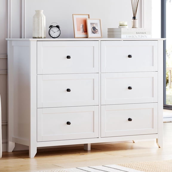 ExpanseEcho 6 Drawer Dresser for Bedroom, 54 in Long Chest of Drawers, White