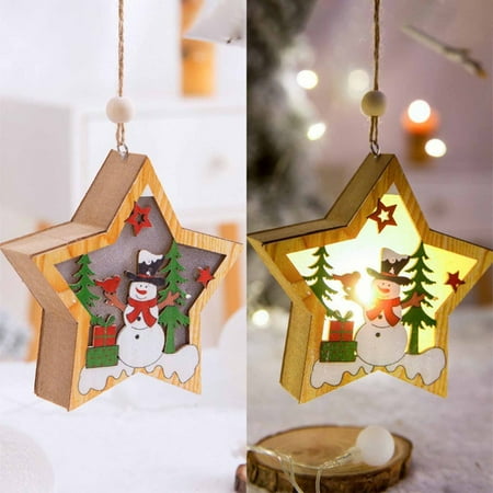 

Christmas Holiday Wooden Light Pendant Durable Creative Decorative Little House for Holiday Party Hanging Decoration