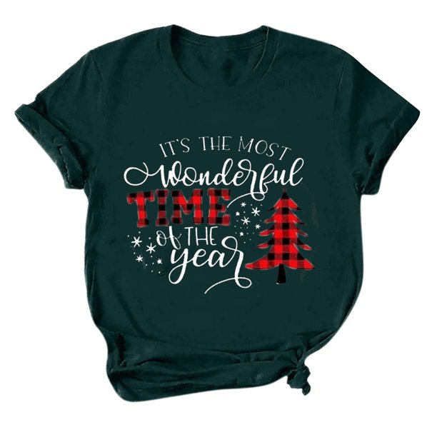 Gibobby Camiseta Navideña De La Mujer Blusa con estampado de sudadera para mujer Blusa informal con manga corta para mujer(Verde,XG)