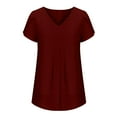 thumbnail image 4 of Women Chiffon Blouses Dressy Casual Summer V-Neck Short Sleeve Tops Business Tunics Ruffle Pleated Shirred Basic Shirts, 4 of 5