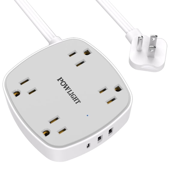 Flat Plug Power Strip with USB, 4 Outlets 3 USB Ports (1 USB-C), 6FT Ultra-Thin Flat Cord, Surge Protection for Bedroom, Desk, Travel Use