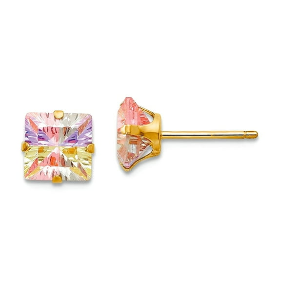 14k Yellow Gold Polished Multi-colored Multi-color Cubic Zirconia 6mm Square Post Earrings 6x6mm Wide Stud Earring for W