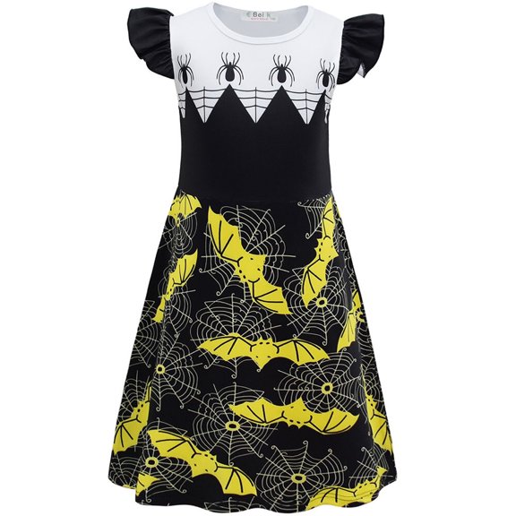 Girls Halloween Costume Fancy Dress Spider Short Sleeve Cosplay Outfit Skirt