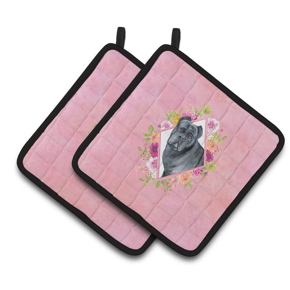 Cane Corso Pink Flowers Pair of Pot Holders