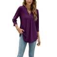 thumbnail image 2 of Seyurigaoka Women Fashion Wild T-Shirts Solid Color 3/4 Sleeve Button V-Neck Tops Spring Loose Casual Shirts Streetwear, 2 of 5