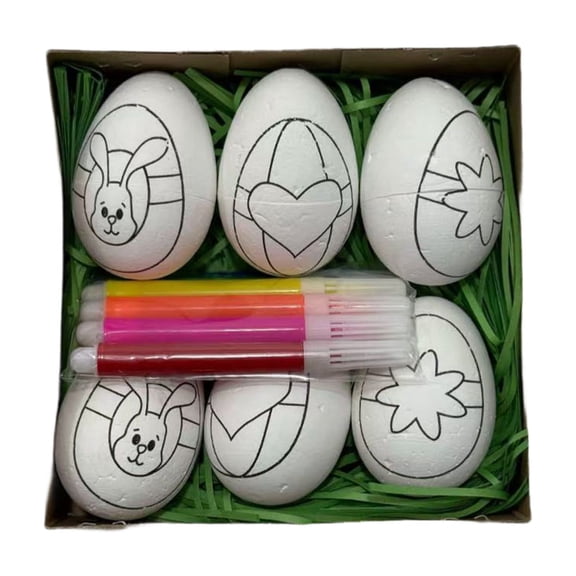 Easter DIY Coloring Egg Craft Kit | 6-Piece Pre-Printed Foam Eggs with Markers Set | Kids Art & Craft Activity Kit for Easter Egg Hunt, Party Favors & Classroom Projects