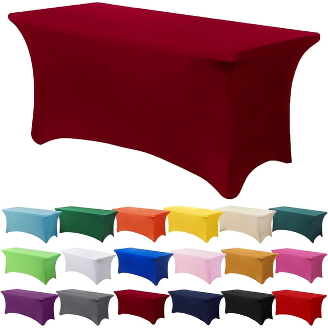 GFDYREE Spandex Tablecloth 6FT Stretch Table Cover Fitted Rectangular Tables, Universal Stretch Patio Table Cloth for Wedding, Banquet, Party and Event(Burgundy, 6FT