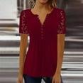 thumbnail image 3 of Mittory Women's Plus Size Henley T Shirt Summer Lace Sleeve Tees Casual Pleated Flowy Tunic Tops, 3 of 5