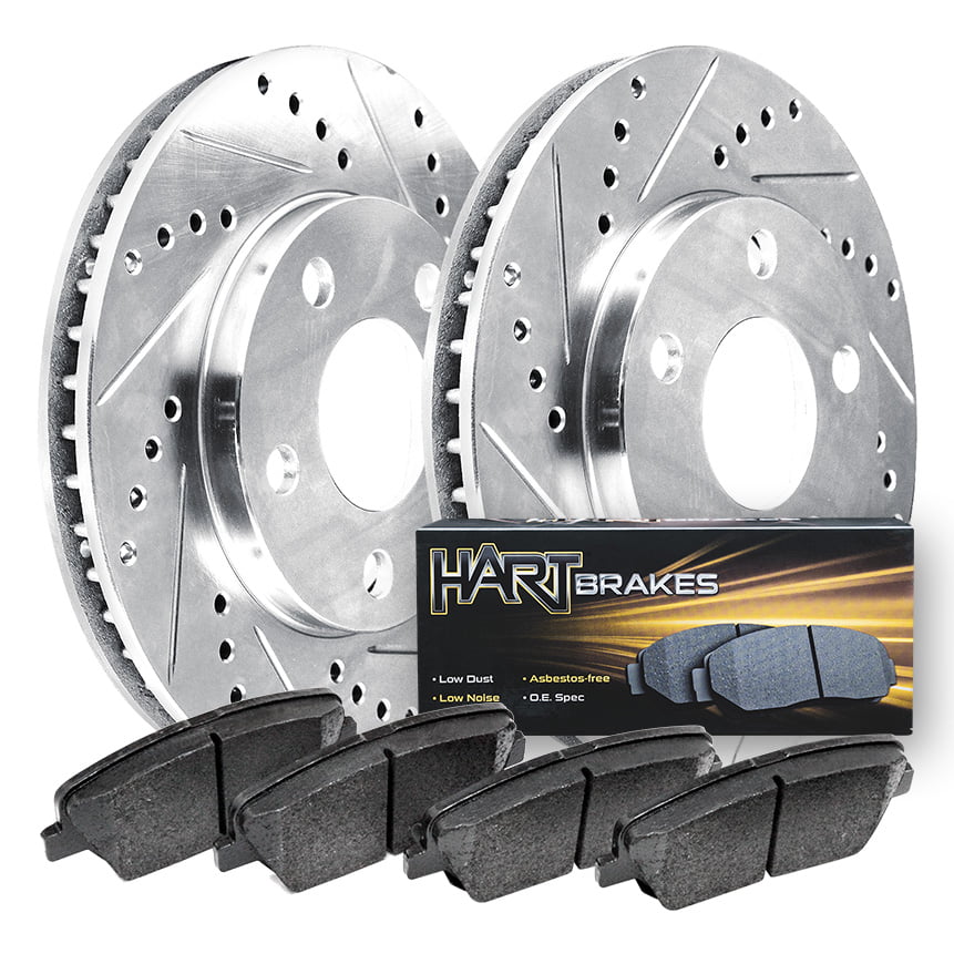 For 2013 Ford Escape Front HartBrakes Drill Slot Brake Rotors+Ceramic Brake Pads 