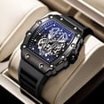 thumbnail image 2 of Reloj de Cuarzo Tonneau Esqueleto para Hombre, Correa de Silicona Impermeable, Caja de Aleación Negra, 2 of 6