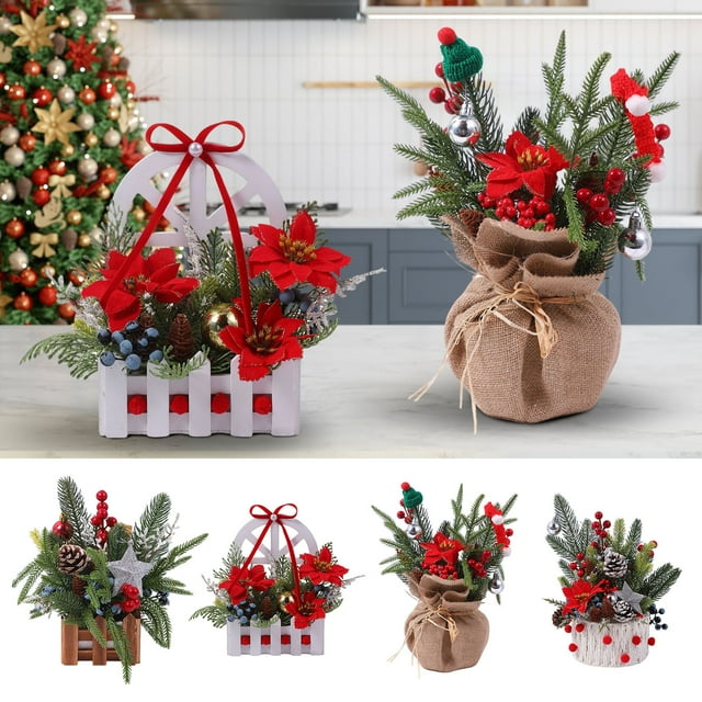 Adornos Navideños de Escritorio Estilo Campestre con Diseño de Rama de Lino y Bayas | Material Plástico | 1 X Adorno para Árbol de Navidad