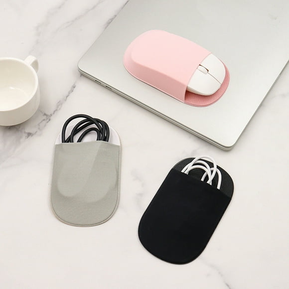 Fiudx Bolsa Autoadhesiva para Ratón, Tela de Licra Flexible, Reverso Adhesivo Resistente, Almacenamiento Multiusos para Ratón, Cables, Objetos Pequeños, Organizador de Escritorio o Portátil, Diseño E
