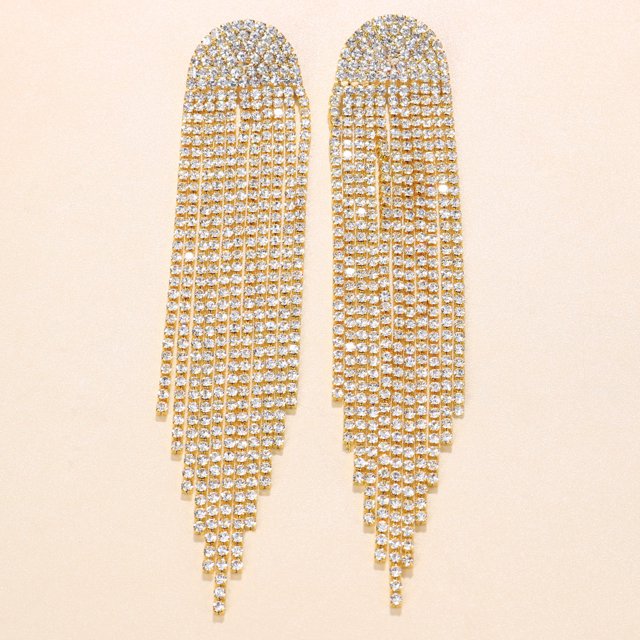 Pendientes largos con borlas y diamantes de imitación de estilo europeo y americano, pendientes con cadena de garra de diamantes, elegantes pendientes para fiesta de noche