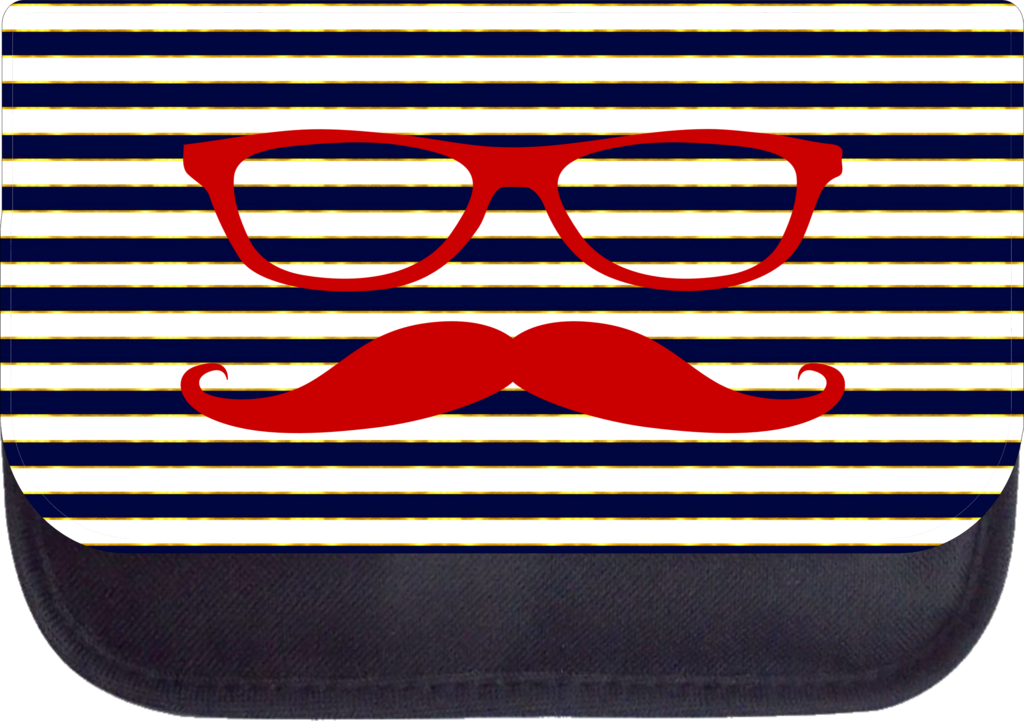 Shades and Mustache on Navy Gilded Stripes - Black Laptop Shoulder Messenger Bag and Small Wire Accessories Case Set - image 4 of 4