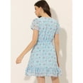 thumbnail image 4 of Vestido De Mujer Con Volantes Y Volantes Con Cuello En V Y Gasa Por Encima De La Rodilla Azul Claro S, 4 of 6