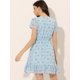 thumbnail image 4 of Vestido De Mujer Con Volantes Y Volantes Con Cuello En V Y Gasa Por Encima De La Rodilla Azul Claro S, 4 of 6
