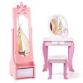 thumbnail image 1 of Costway Kids Vanity Set Princess Makeup Dressing Table and Chair Set with Jewelry Armoire Pink, 1 of 10