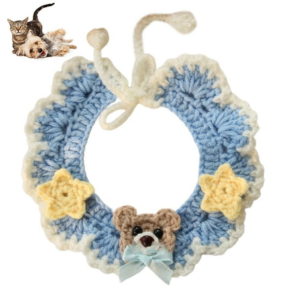 Pet Collar Bib Knitted - Faux Woolen Yarn Handmade Puppy Bandana Cat Bib Scarf