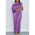 thumbnail image 2 of AURA Womens Satin Two Piece Set Asymmetrical Neck Top and Long Pants Casual Elegant Outfit, 2 of 3