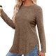 thumbnail image 5 of Tops túnica,Blusa informal abotonada para mujer, cuello redondo, corte holgado, mezcla de poliéster y elastano, abertura lateral en el bajo para uso diario, sopatenor, 5 of 8