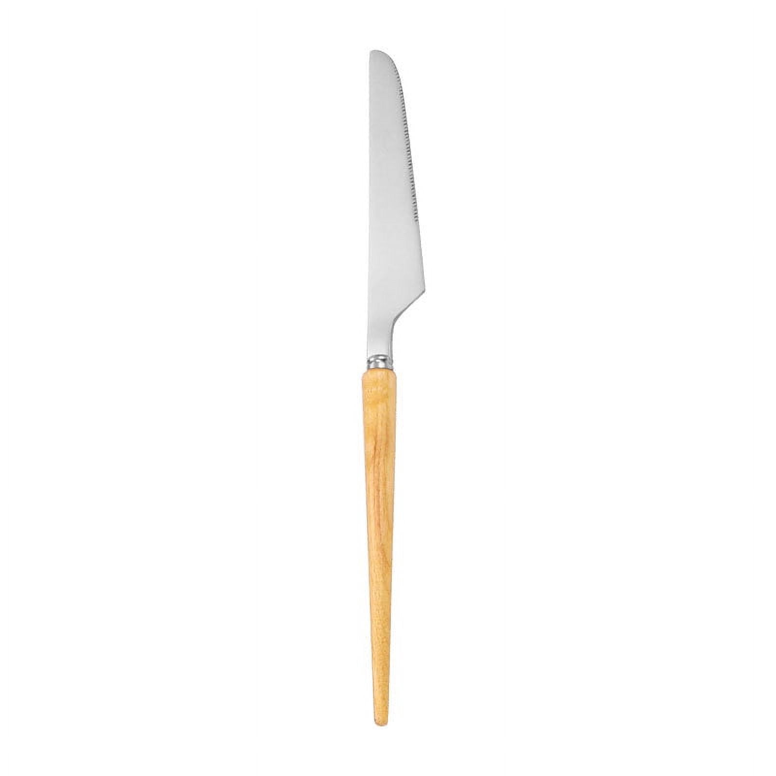 Xiao Hua 4Pieces Wood Stainless Steel Cutlery Set Wooden Handle Flatware Knife, Kitchen Utensil Service - Khaki