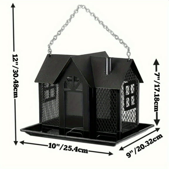 Squirrel-Proof Triple Feeder Bird Feeder - Large Capacity Metal Mesh Outdoor Hanging Wild Bird Feeder for Finch, Cardinal, Chickadee - Weatherproof Durable White Design with Decorative House Shape