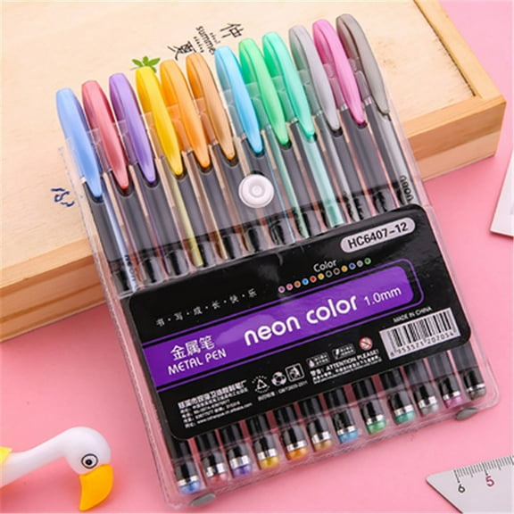 Back-to-Schol!12 Color Fluorescent Marker Pens, Glitter Gel ink Set for Journaling, Scrapbooking, and Adult Coloring Activities (Type D)