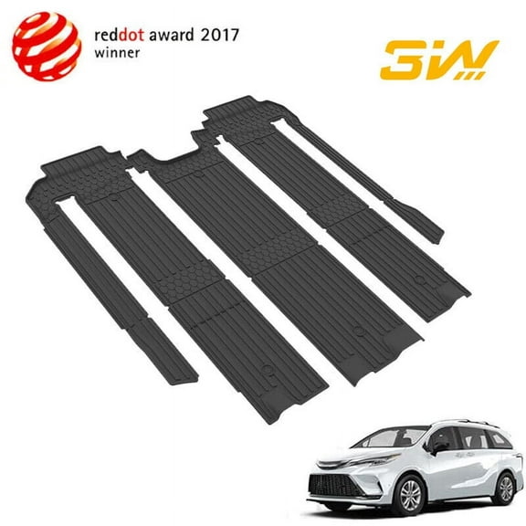 3W Floor Mats Fit For Toyota Sienna 2021-2024 7 Seat 2nd and 3rd Row Custom Fit Floor Liner for Sienna Black TPE All Weather Car Mats