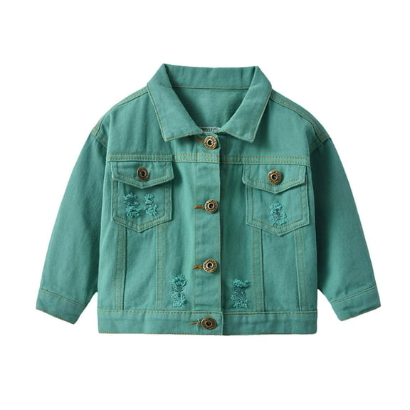 Caqnni Toddler Boys Girls Casual Denim Jackets Coats Kids Button Down Jeans Tops Outerwear Jeans Jacket Coat (Green,110)
