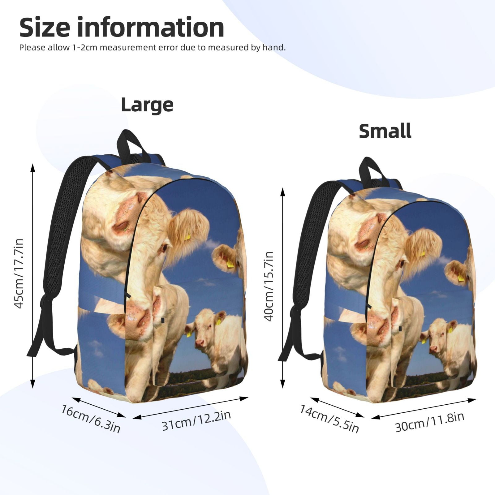 Picia Cows Cattles Printed Canvas Daypack - Stylish and Durable Vintage Compact Backpack - Class, Work, Travel, or Laptop Bookbag,Organized Compartments-Medium