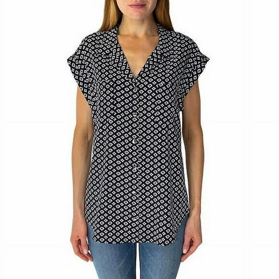 Jachs Girlfriend Women?s Printed Short Sleeve Blouse (GREEN GEO PRINT, XXL)