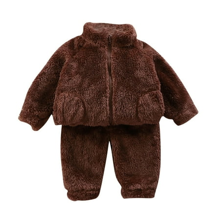 

Jgppe Toddler Baby Warm Outfits Unisex Fleece Zip up Jackets Loose Pants 2 Piece Winter Fall Clothes 1-5Years